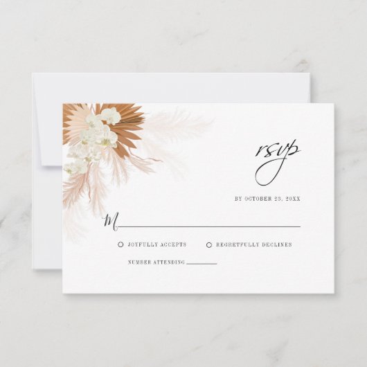 Pampas gras bloemenbruiloft RSVP kaartje (Voorkant)