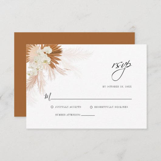 Pampas gras bloemenbruiloft RSVP kaartje (Voorkant / Achterkant)