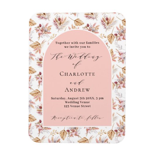 Pampas gras bloemengoud roos gouden bruiloft uitno magneet (Verticaal)