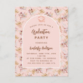 Pampas gras bloemengoud roos graduatie partij uitnodiging briefkaart (Voorkant)