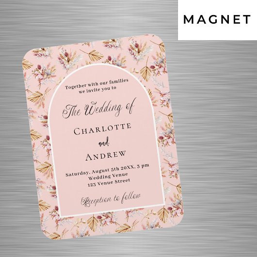 Pampas gras bloemetjes roos gouden bruiloft uitnod magneet