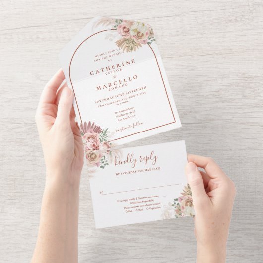 Pampas Gras Bloemige Terracotta Boog Trouw Alles I All In One Uitnodiging (Afscheurbaar)