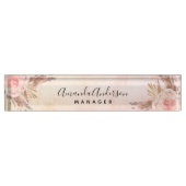 Pampas gras bloesje roze florale roos goudhandel naambordje (Voorkant)