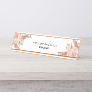 Pampas gras blozend roze bloemend monogram bureau naambordje