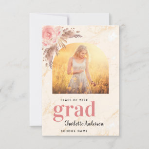 Pampas gras blush marmer afstuderen bedankkaart
