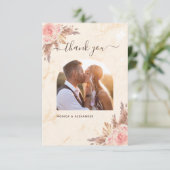 Pampas gras blush marmer photoboho bruiloft bedankkaart (Staand voorkant)