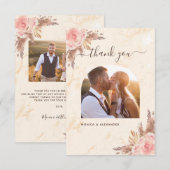 Pampas gras blush marmer photoboho bruiloft bedankkaart (Voorkant / Achterkant)