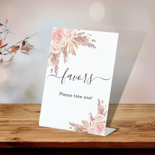 Pampas gras blush roos floral favors sign reclamebord met voetstuk