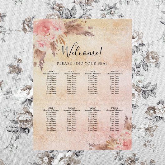 Pampas gras blush roze bloemen zitgrafiek perfect poster