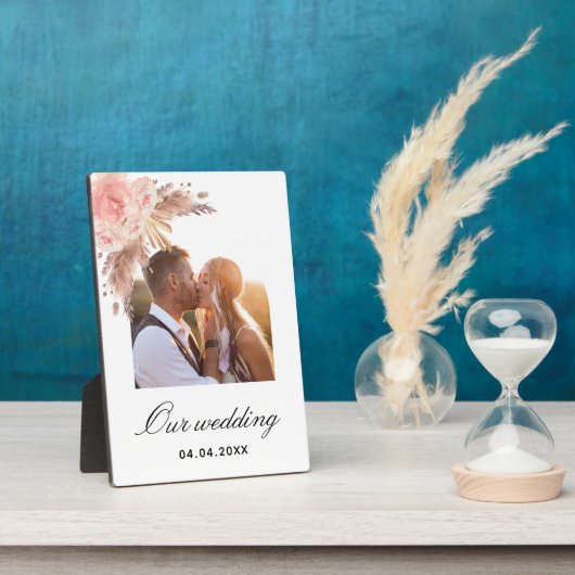 Pampas gras blush roze floral boho bruiloft fotoplaat (Zijkant)