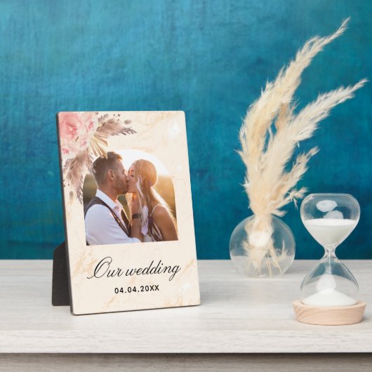 Pampas gras blush roze floral marmer fotoplaat (Zijkant)