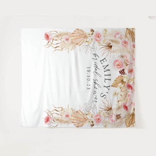 Pampas gras Boho bloem bruidsfeest achtergrond Wandkleed (Voorkant (horizontaal))