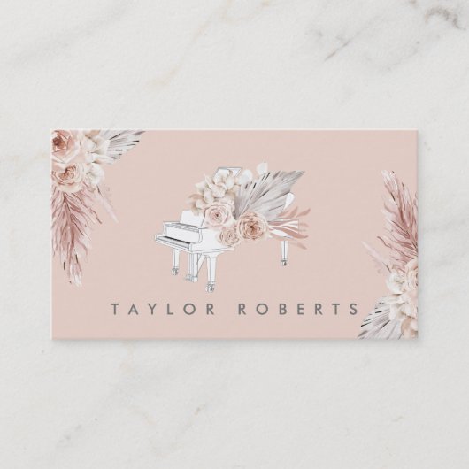 pampas gras boho bloemen piano visitekaartje (Voorkant)