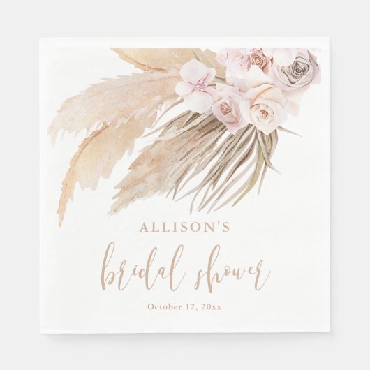 Pampas gras boho bohemian bruiloftsborrel servet (Voorkant)