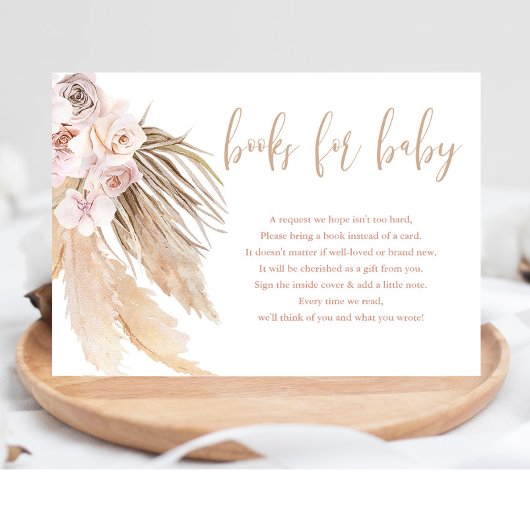 Pampas gras boho bohemiboeken voor baby shower informatiekaartje
