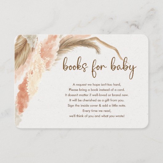 Pampas gras boho bohemiboeken voor baby shower informatiekaartje (Voorkant)