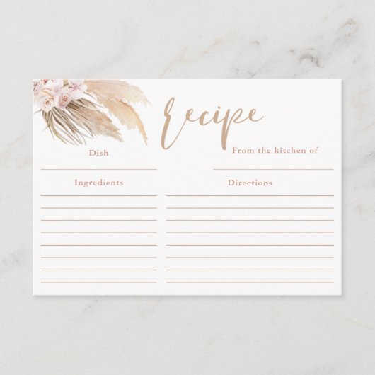 Pampas gras boho bohemien recepten kaart (Voorkant)