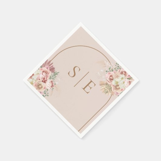 Pampas Gras Boho Boog Monogram Servetten (Hoek)