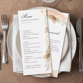 Pampas gras boho bruiloft menu & dank u bericht