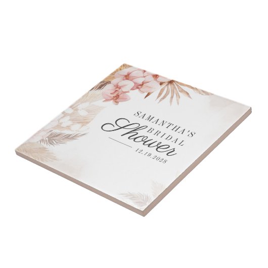 Pampas Gras Boho Bruiloftsterracotta Tan Tegeltje (Zijkant)