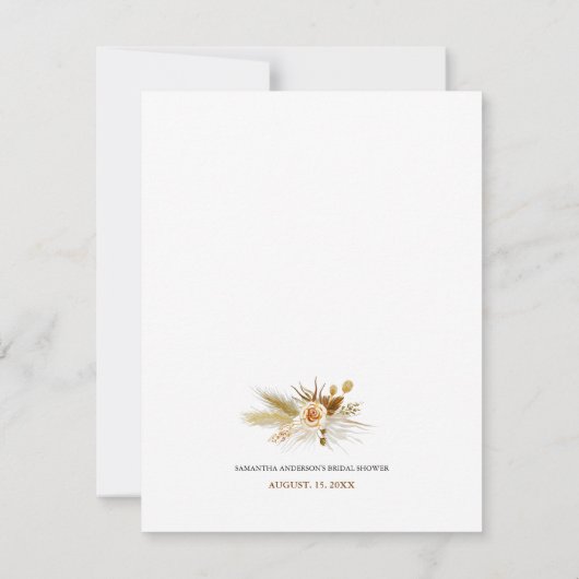 Pampas gras boho elegante bruidsdouche bedankkaart (Achterkant)