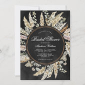Pampas Gras Boho Krans Zwarte Bruiloftsshower Kaart (Voorkant)