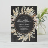 Pampas Gras Boho Krans Zwarte Bruiloftsshower Kaart (Staand voorkant)