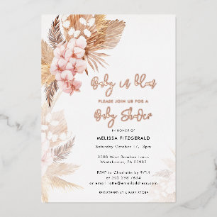 Pampas Gras Boho Meisje Baby Shower Roze Goud Folie Uitnodiging