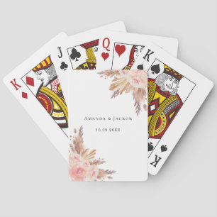 Pampas gras boho roos gouden floranje witte naam pokerkaarten