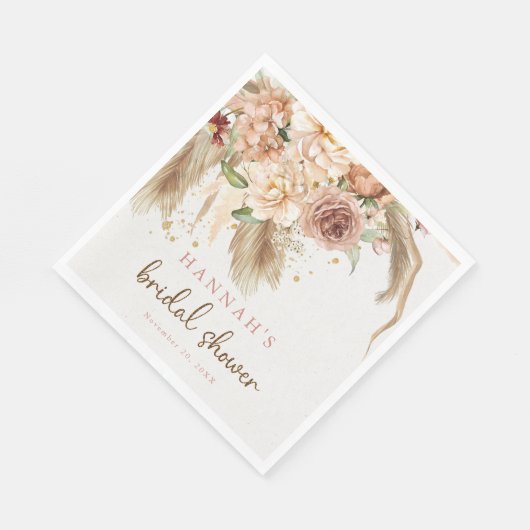 Pampas gras boho rozen bruidsshower servetten (Hoek)