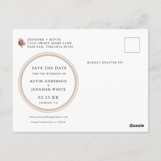 Pampas Gras Boho Save the Date Briefkaart (Achterkant)