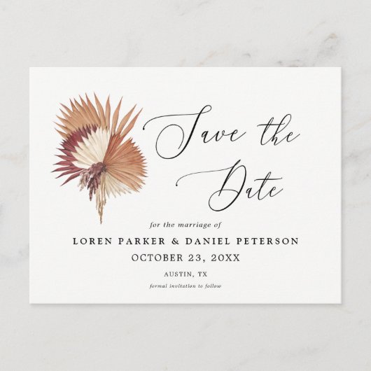 Pampas Gras Boho Save the Date Briefkaart (Voorkant)