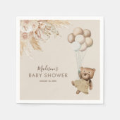 Pampas Gras Boho Teddybeer Babyshower Servet (Voorkant)