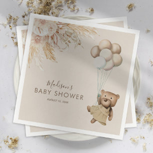 Pampas Gras Boho Teddybeer Babyshower Servet