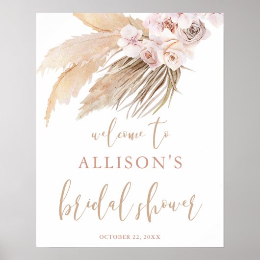 Pampas gras boho thema bruiloft feest welkomstbord poster (Voorkant)