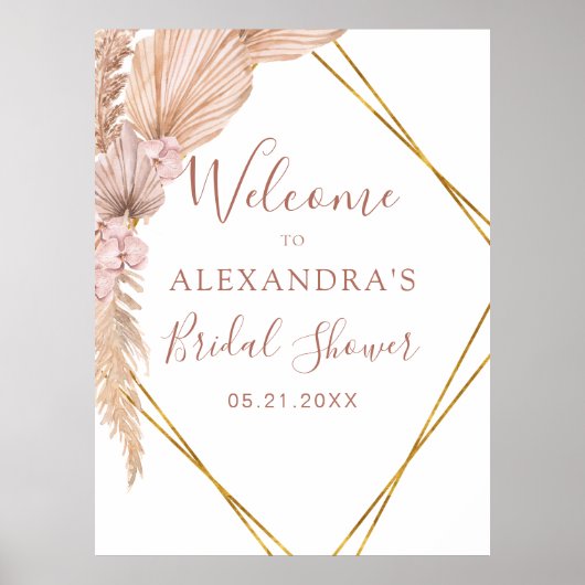Pampas Gras Boho Tropische Bruiloftsdouche  Poster (Voorkant)