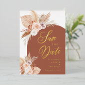 Pampas Gras Boog Terracotta Boho Foto Trouw Sa Folie Uitnodiging (Staand Voorkant)