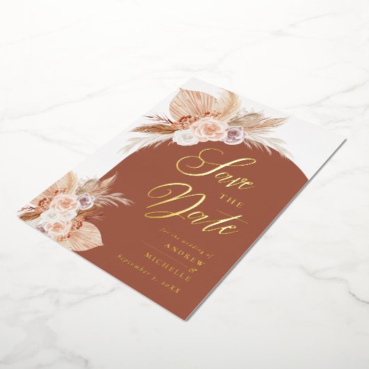 Pampas Gras Boog Terracotta Boho Foto Trouw Sa Folie Uitnodiging (Gedraaid)