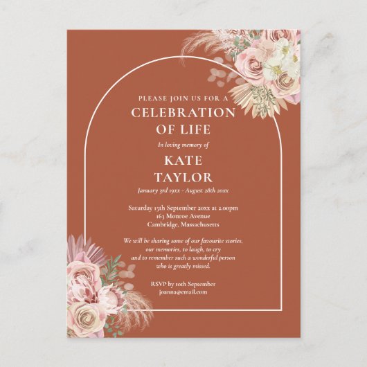 Pampas Gras Boog Viering Van Het Leven Begrafenis Briefkaart (Voorkant)