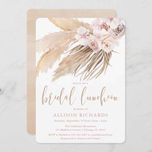 Pampas gras bruids lunch boho bohemian woestijn kaart (Voorkant / Achterkant)