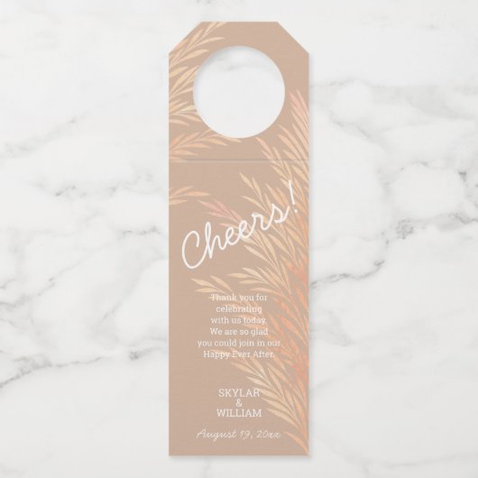 Pampas gras bruiloft chique omkeerbaar gejuich flessenhanger (Achterkant)