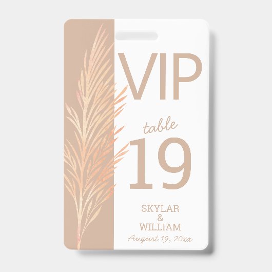 Pampas Gras Bruiloft Fun VIP Creatieve Plaatskaart Badge (Voorzijde)