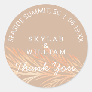 Pampas gras bruiloft neutraal geroosterde amandel ronde sticker