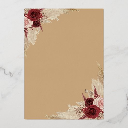 Pampas Gras Bruiloft Roze Goud Folie Uitnodiging (Achterkant)