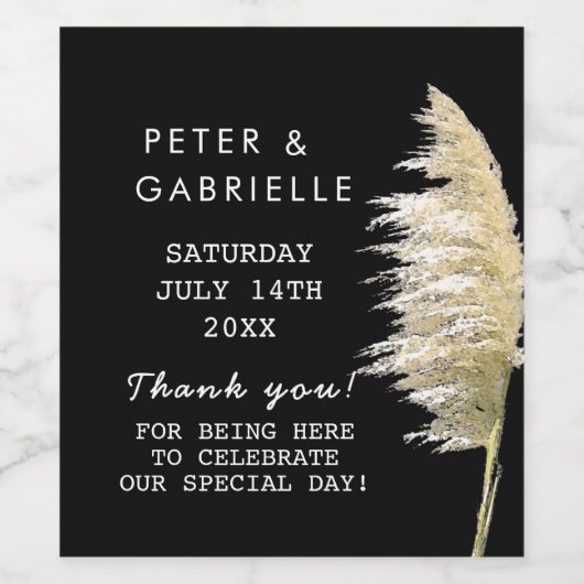 Pampas gras bruiloft wijn fles labels etiket (Enkel label)