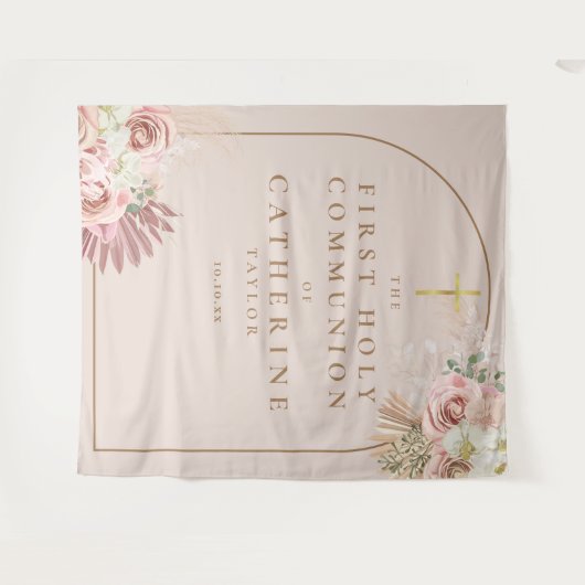 Pampas gras eerste communie foto achtergrond wandkleed (Voorkant (horizontaal))