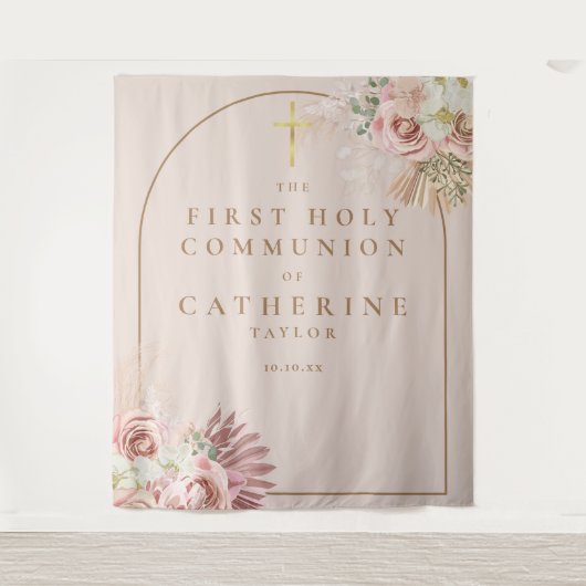 Pampas gras eerste communie foto achtergrond wandkleed (Voorkant)