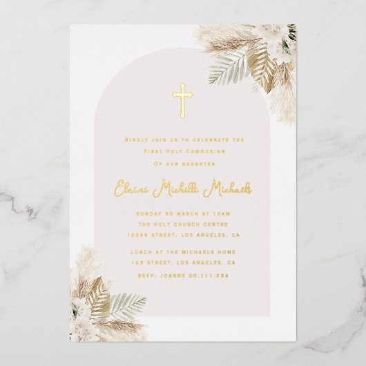 pampas gras eerste gemeenschap folie uitnodiging (Voorkant)