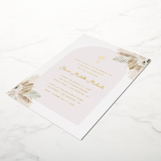 pampas gras eerste gemeenschap folie uitnodiging (Gedraaid)