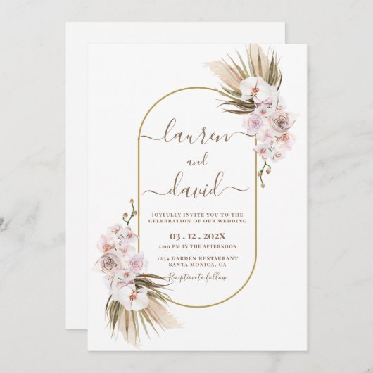 Pampas Gras Elegante Trouw Uitnodiging (Voorkant / Achterkant)